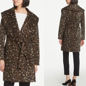 NWT Ann Taylor Factory Wool Blend Leopard Print Wrap Coat Medium